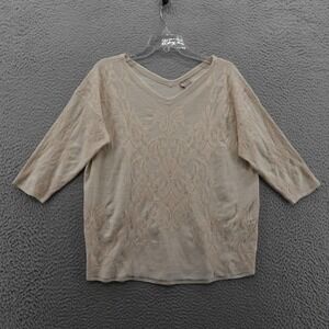 Chicos Double VNeck Baroque Sweater Size 2 Large Beige Floral Womens Lightweight
